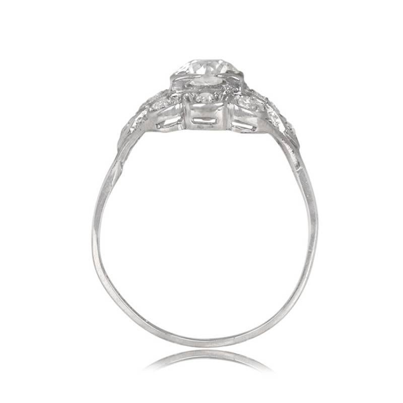 Women's Vintage 0.90ct Old European Cut Diamond Engagement Ring, Diamond Halo, Platinum For Sale
