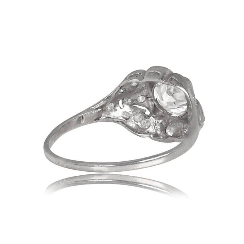 Art Deco Vintage 0.90ct Old European Cut Diamond Engagement Ring, Diamond Halo, Platinum For Sale