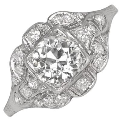 Vintage 0.90ct Old European Cut Diamond Engagement Ring, Diamond Halo, Platinum For Sale