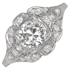 Vintage 0.90ct Old European Cut Diamond Engagement Ring, Diamond Halo, Platinum