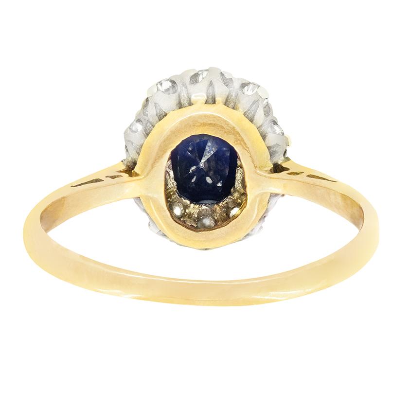 Anello a grappolo con zaffiro e diamante da 0,90 carati d'epoca, 1950 ca. In condizioni buone in vendita a London, GB