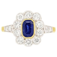 Vintage 0.90ct Sapphire and Diamond Cluster Ring, c.1950s