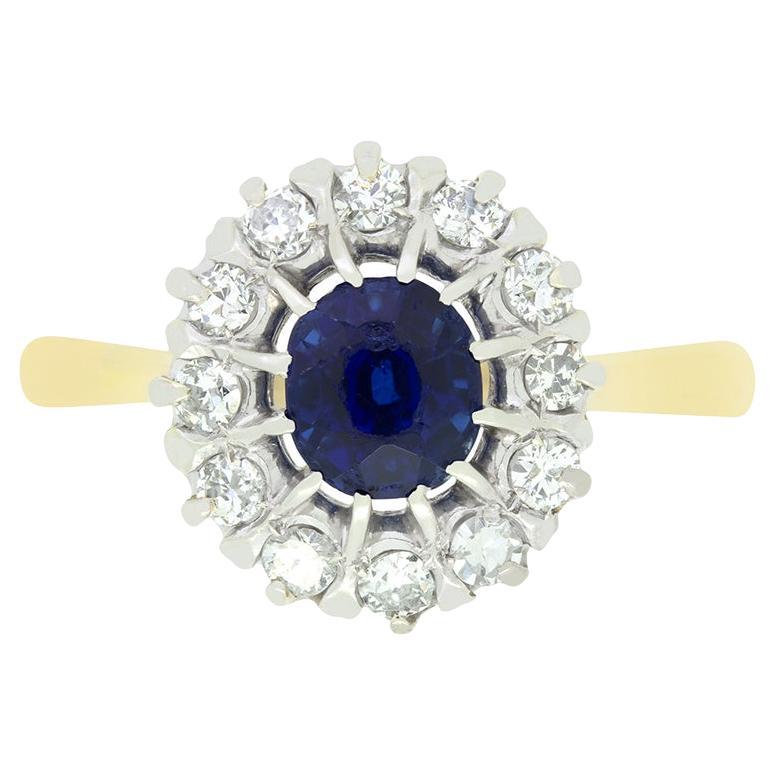 Vintage 0.90ct Sapphire and Diamond Cluster Ring, c.1950s