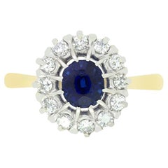 Vintage 0.90ct Sapphire and Diamond Cluster Ring, c.1950s