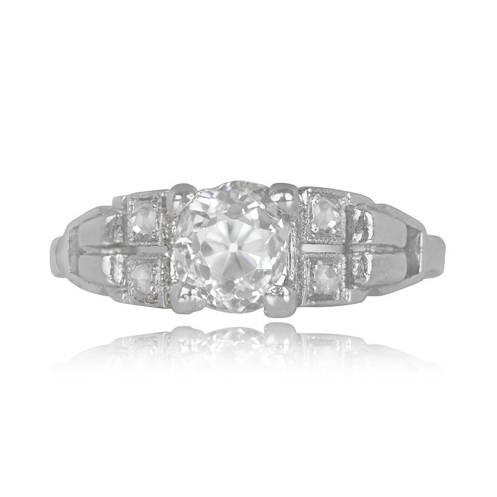 Vintage 0.91ct Antique Cushion Cut Diamond Engagement Ring, I Color, Platinum In Excellent Condition In New York, NY