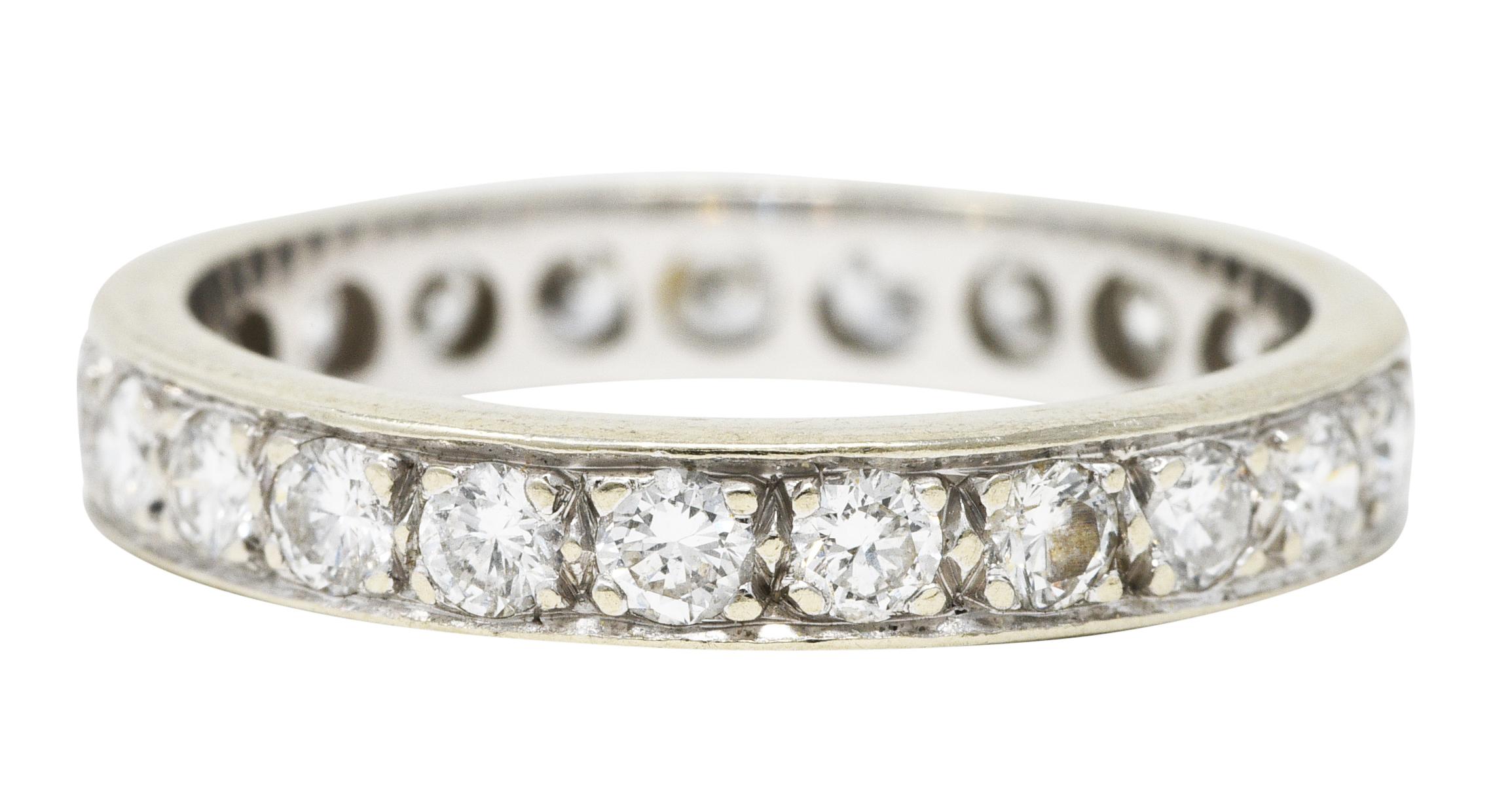 Contemporary Vintage 0.92 Carat Diamond 14 Karat White Gold Eternity Wedding Band Ring For Sale