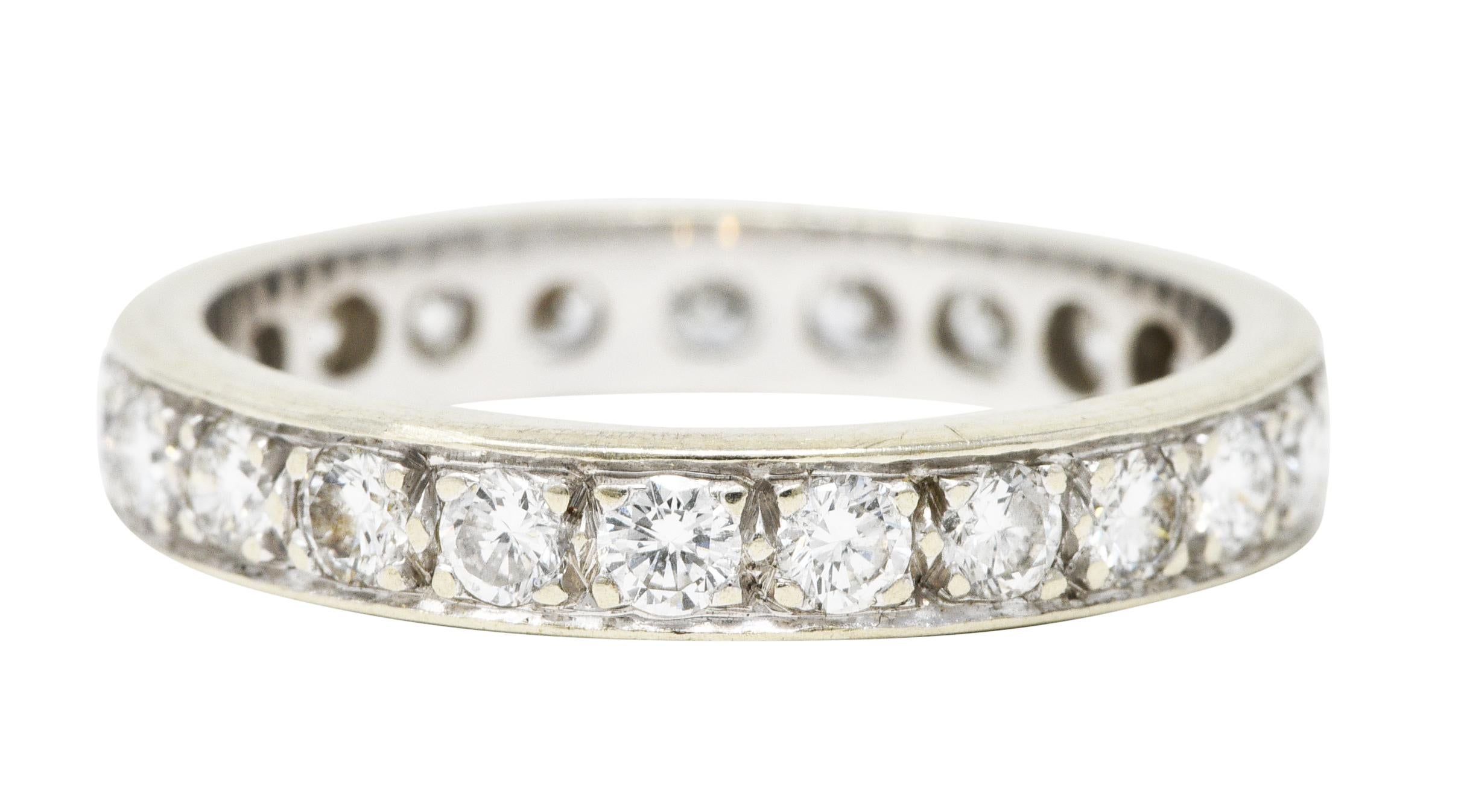 Brilliant Cut Vintage 0.92 Carat Diamond 14 Karat White Gold Eternity Wedding Band Ring For Sale