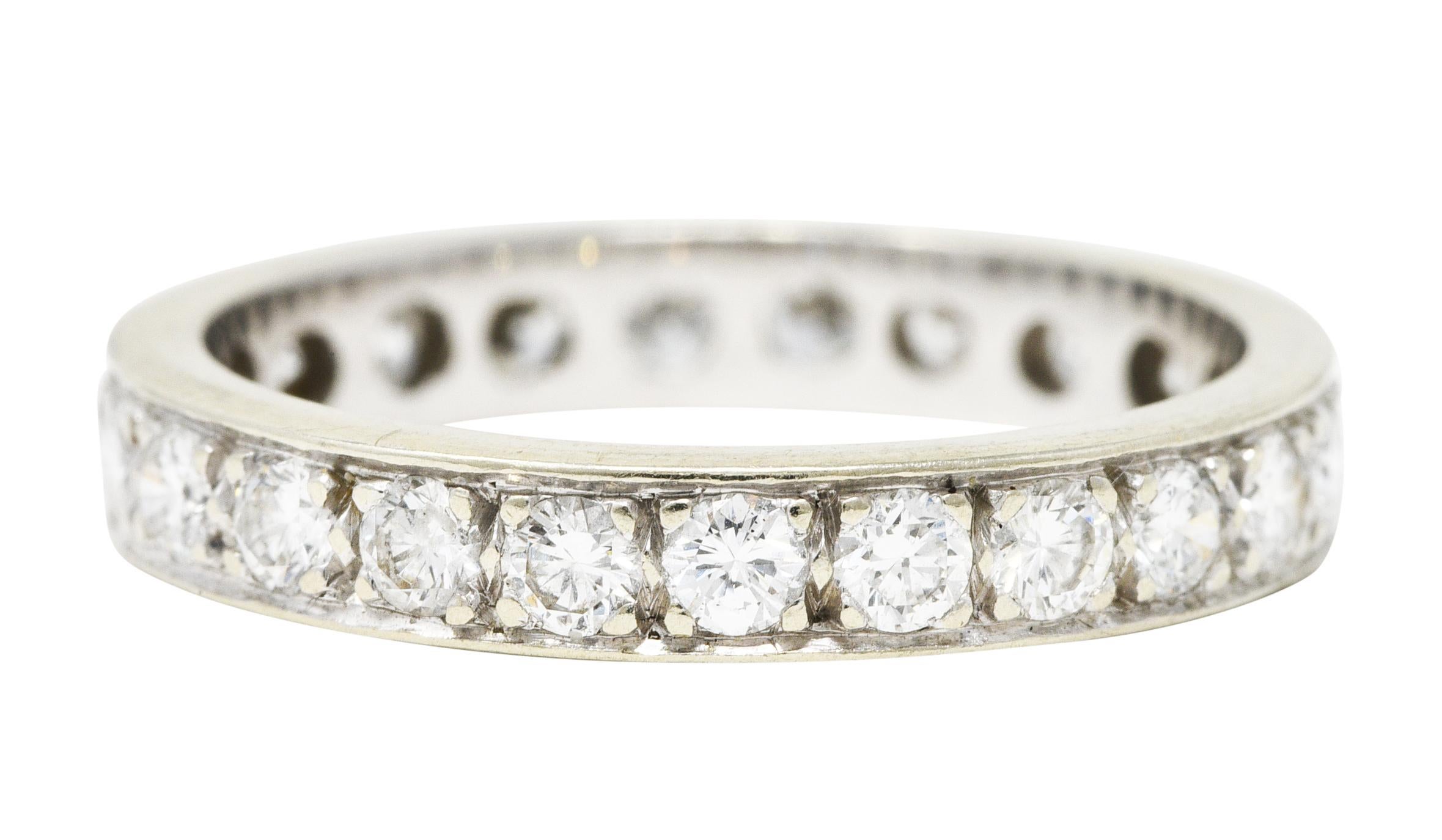 Women's or Men's Vintage 0.92 Carat Diamond 14 Karat White Gold Eternity Wedding Band Ring For Sale