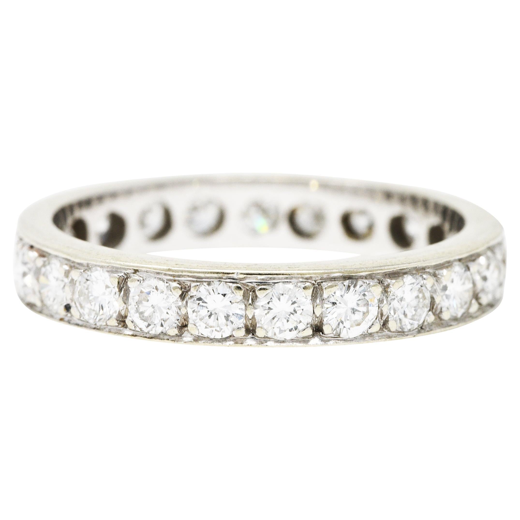 Vintage 0.92 Carat Diamond 14 Karat White Gold Eternity Wedding Band Ring For Sale