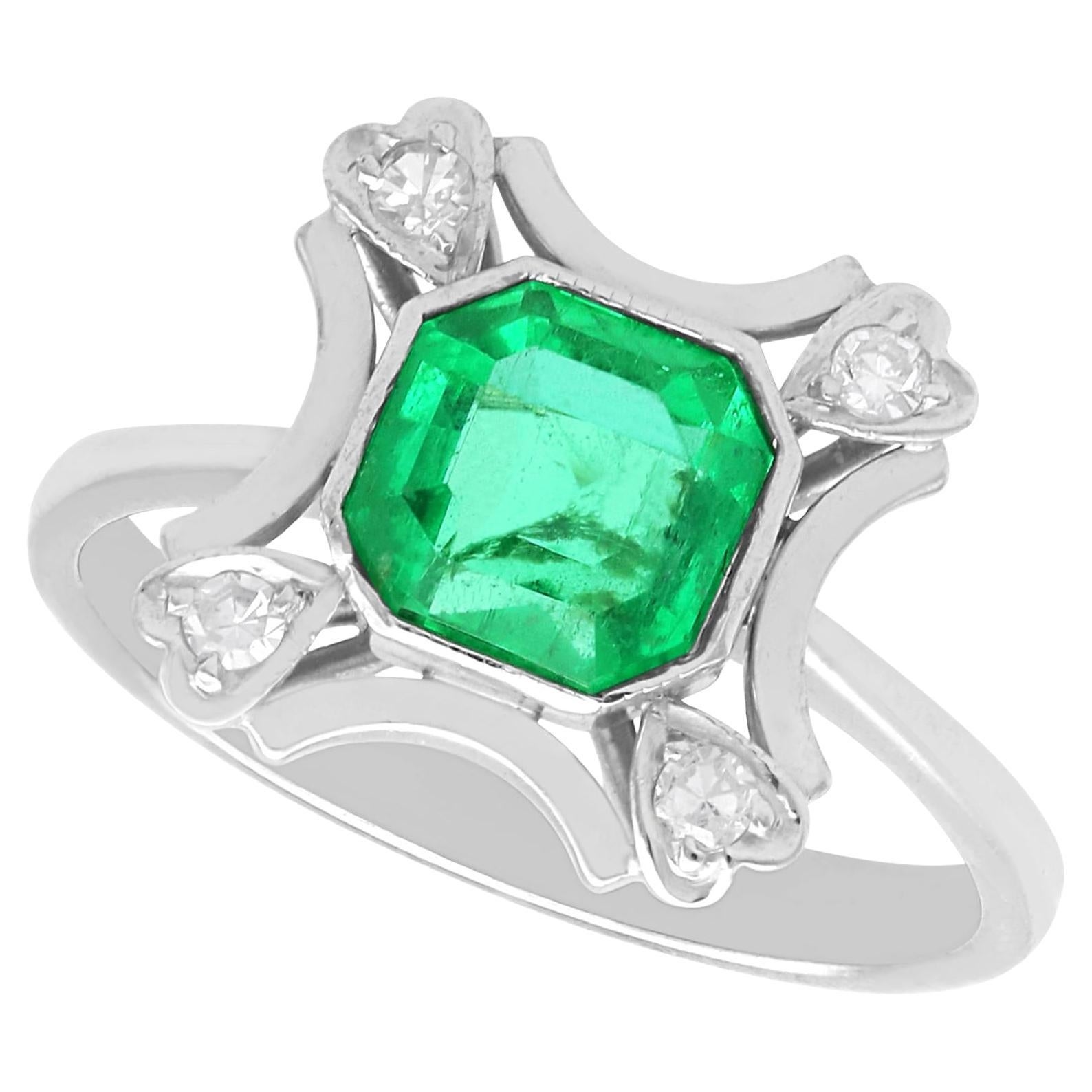 Vintage 0.92ct Emerald and Diamond 18k White Gold Ring - Circa 1950