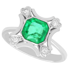 Vintage 0.92ct Emerald and Diamond 18k White Gold Ring - Circa 1950