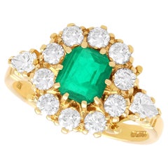 Vintage 0.93 Carat Emerald and 0.90 Carat Diamond 18k Yellow Gold Ring (1989)