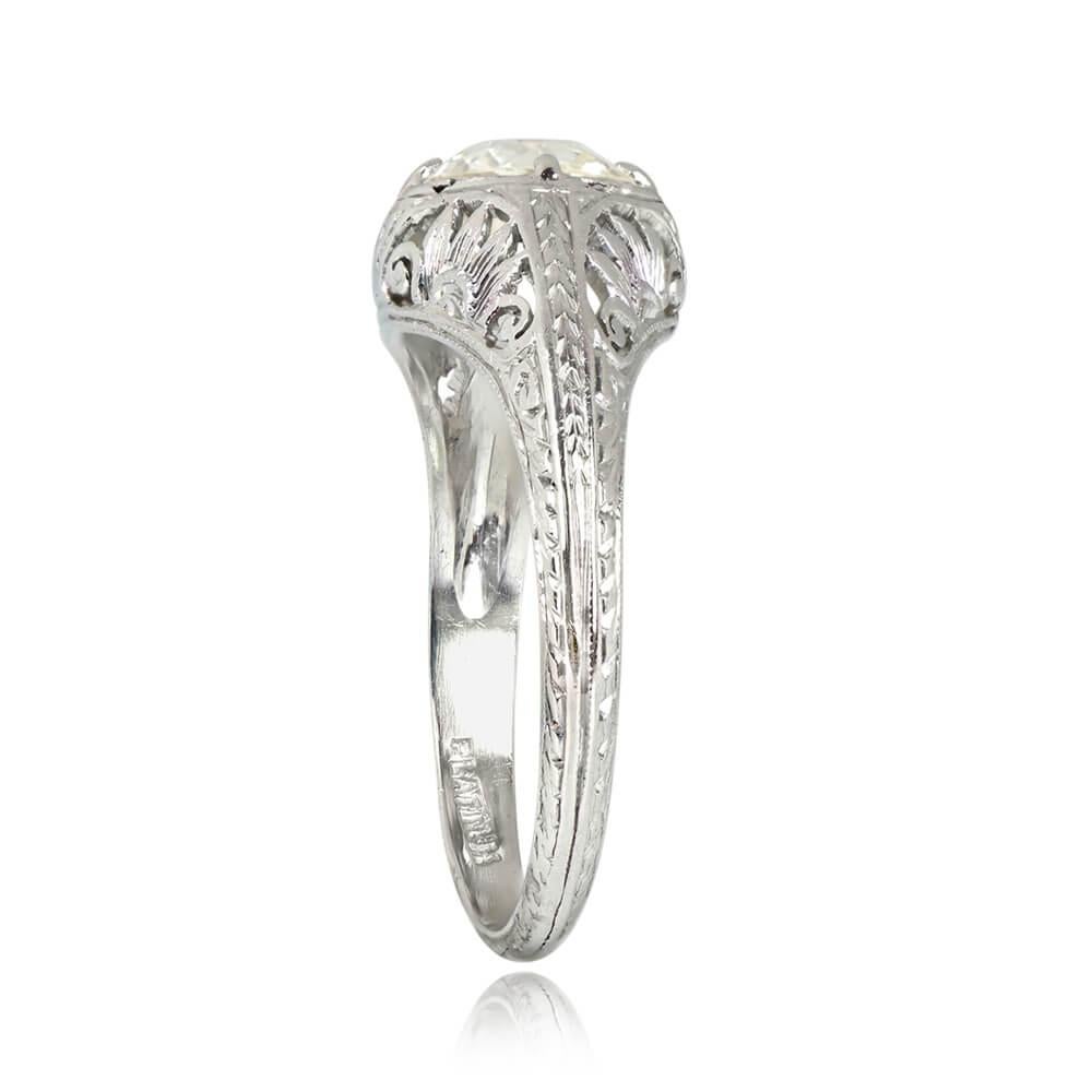 Art Deco Vintage 0.93ct Old European Cut Diamond Engagement Ring, VS1 Clarity, Platinum