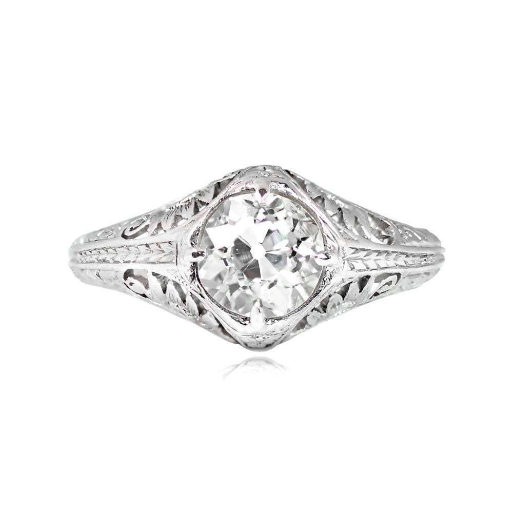 Vintage 0.93ct Old European Cut Diamond Engagement Ring, VS1 Clarity, Platinum In Excellent Condition In New York, NY