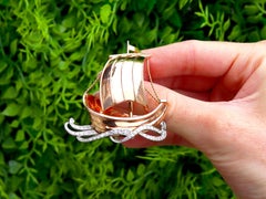 Vintage 0.95 Carat Diamond and 18 Karat Yellow Gold Boat Brooch Circa 1945