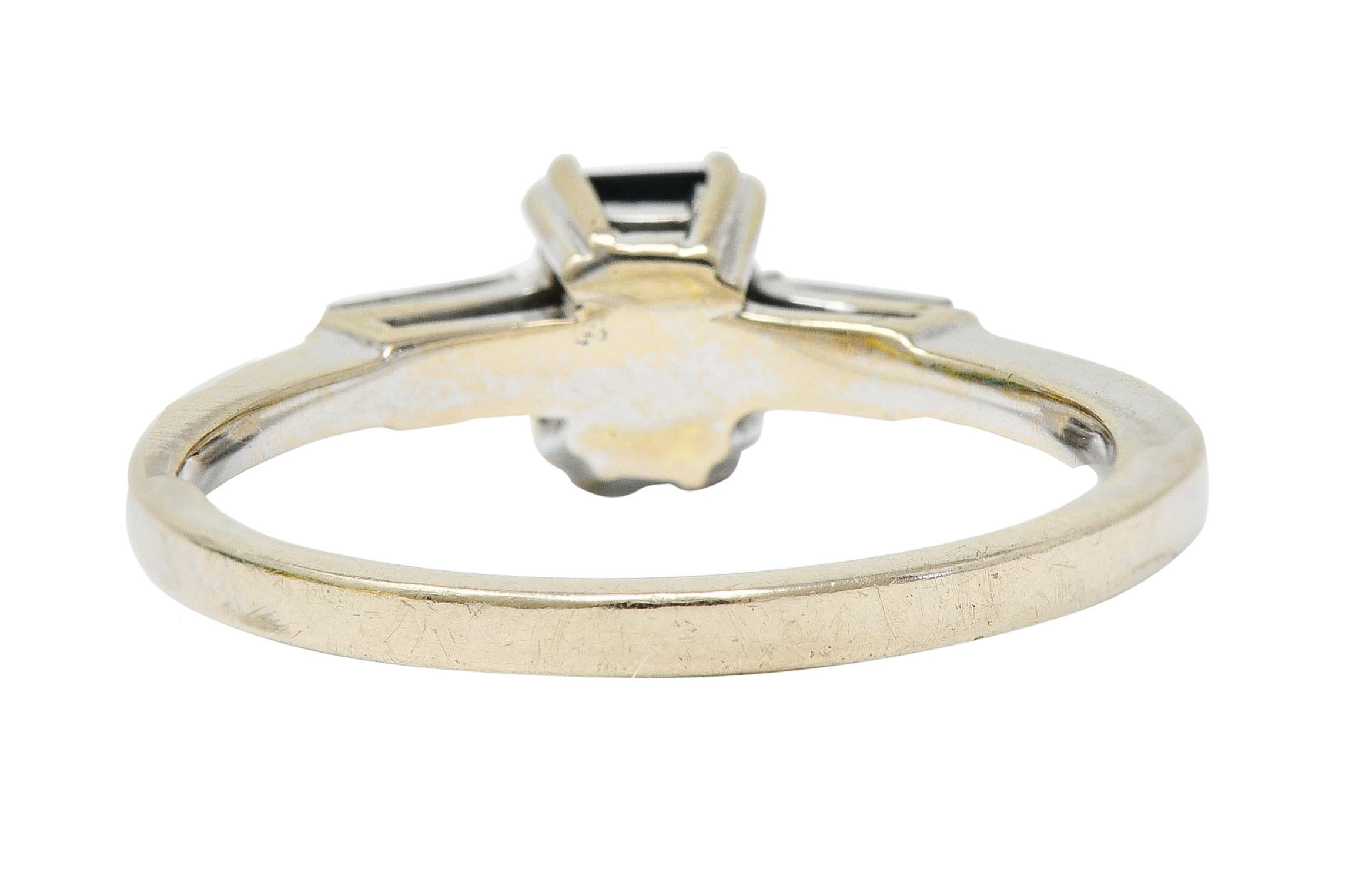 Emerald Cut Vintage 0.95 Carat Sapphire Diamond 18 Karat White Gold Three Stone Ring