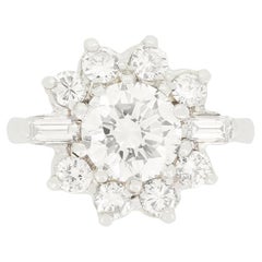 Anillo vintage en racimo de diamantes de 0,95 ct, c.1950