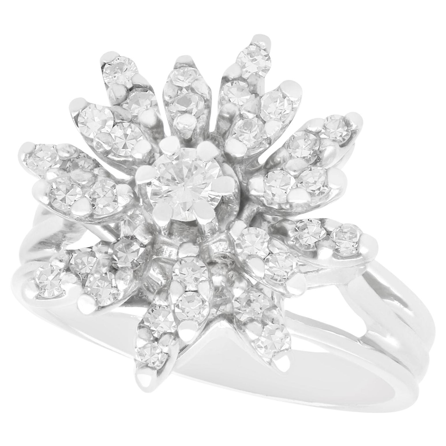 Vintage 0.95ct Diamond Cluster Ring in 14k White Gold, Circa 1960