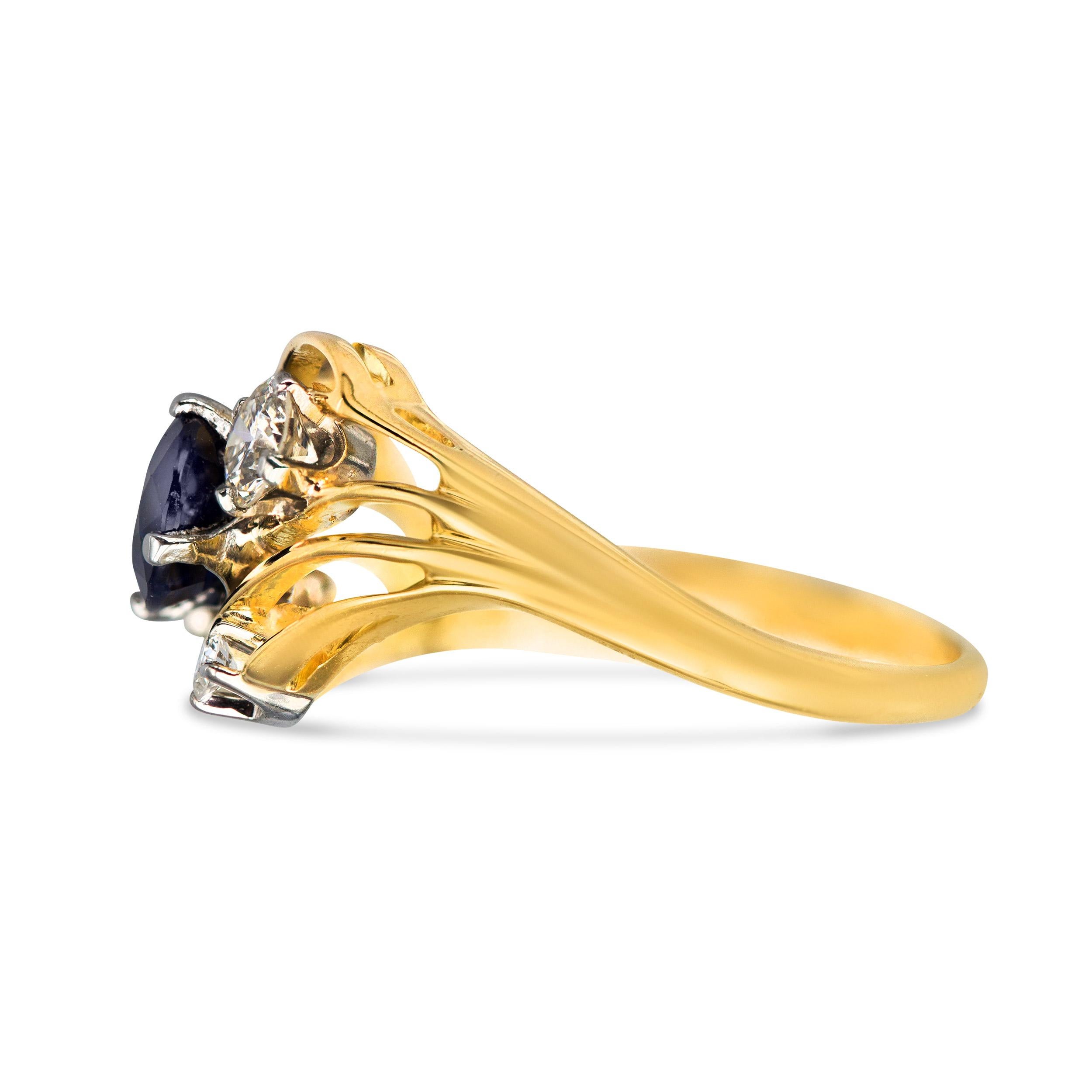 14k yellow gold sapphire and diamond ring