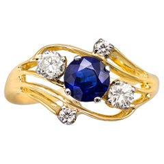 Vintage 0.97 Ct. Sapphire and Diamond Yellow Gold Ring