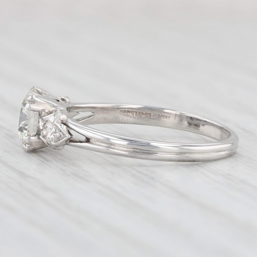 Vintage 0.97ctw VS Round Diamond Engagement Ring Platinum Size 6.25 GIA In Good Condition For Sale In McLeansville, NC