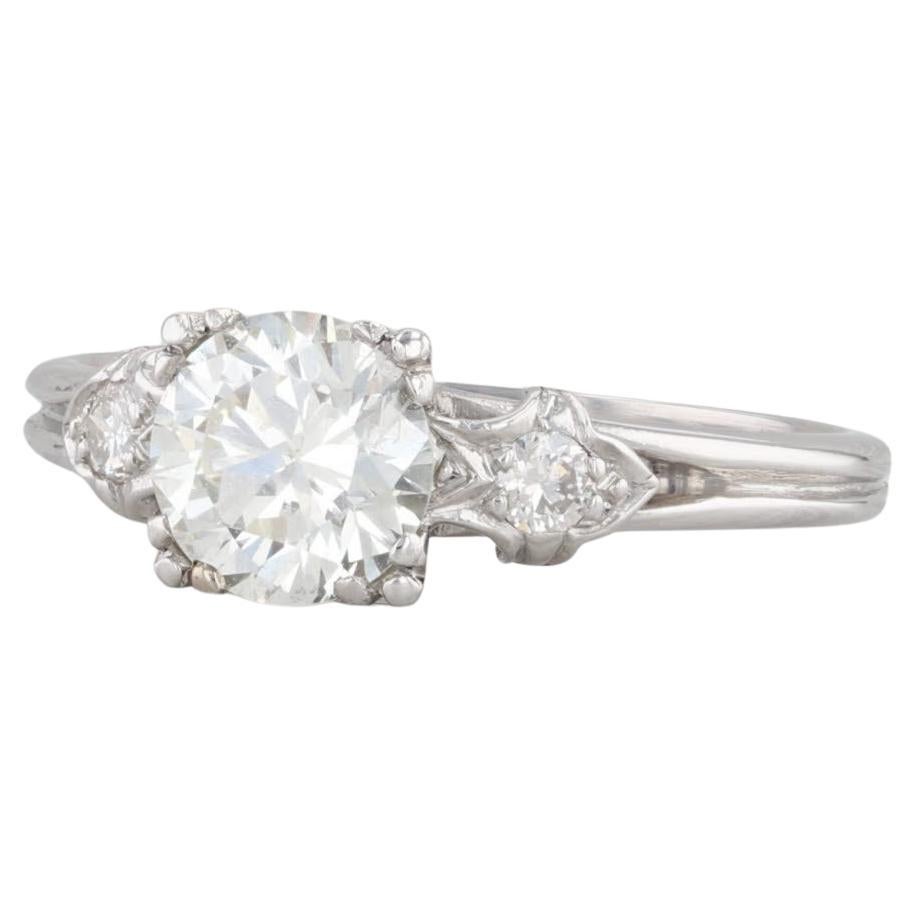 Vintage 0.97ctw VS Round Diamond Engagement Ring Platinum Size 6.25 GIA For Sale