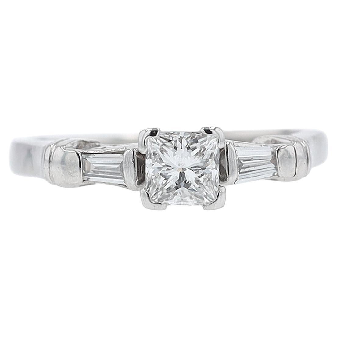 Vintage 1/2 Carat Petite Princess Cut Diamond Engagement Ring For Sale
