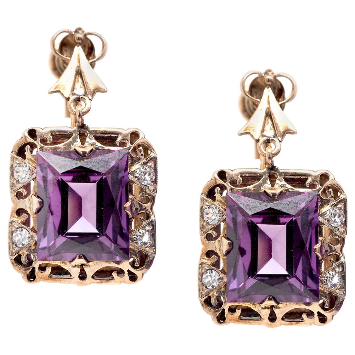 Vintage 1/20 12 Karat Gold Filled Naomi Amethyst Earrings with Screw Backings