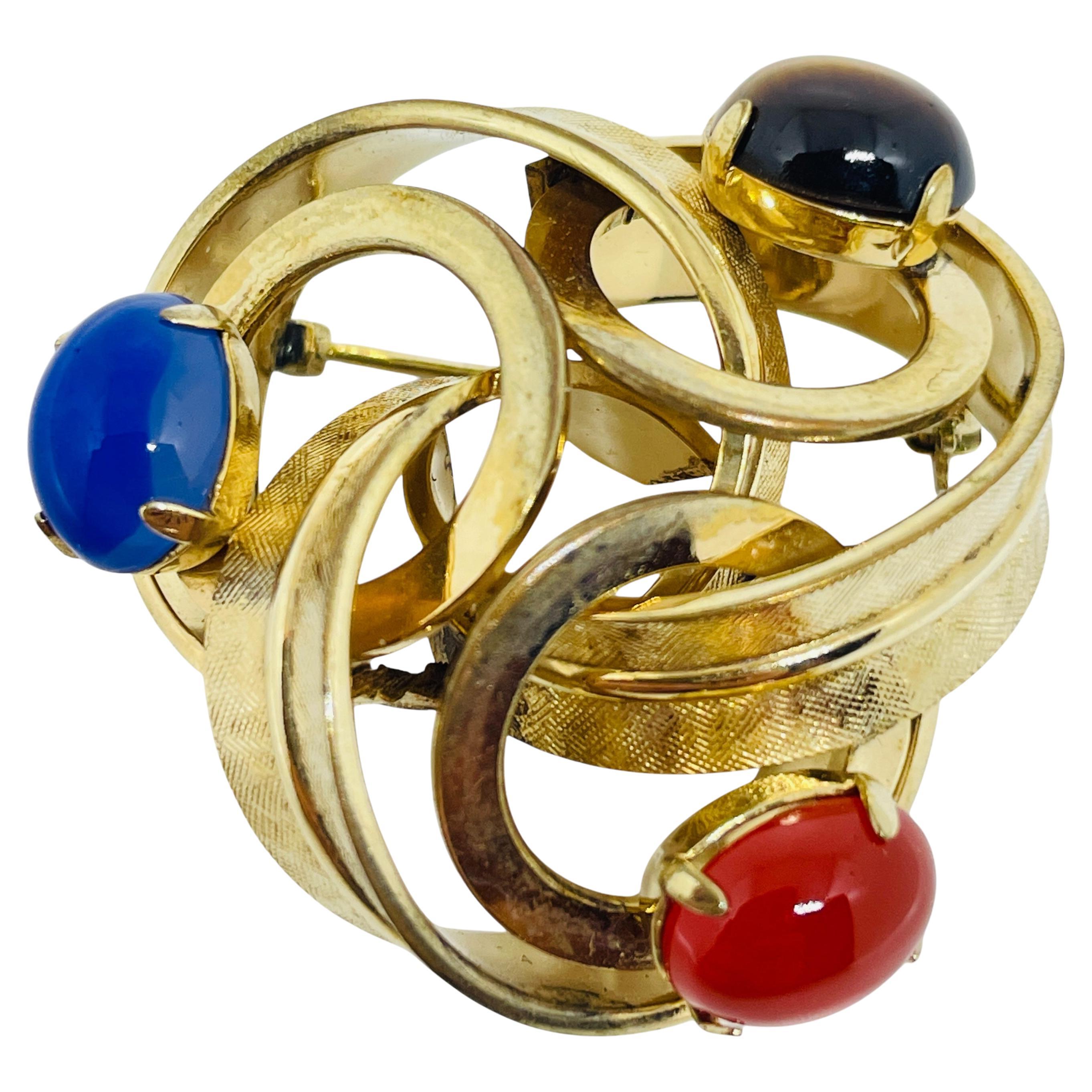 Vintage 1/20 12k gold filled gemstone designer brooch For Sale