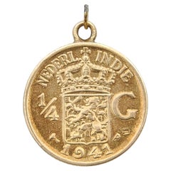 Vintage 1/4 Guilder Coin Charm Pendant, Dutch East Indies 1941