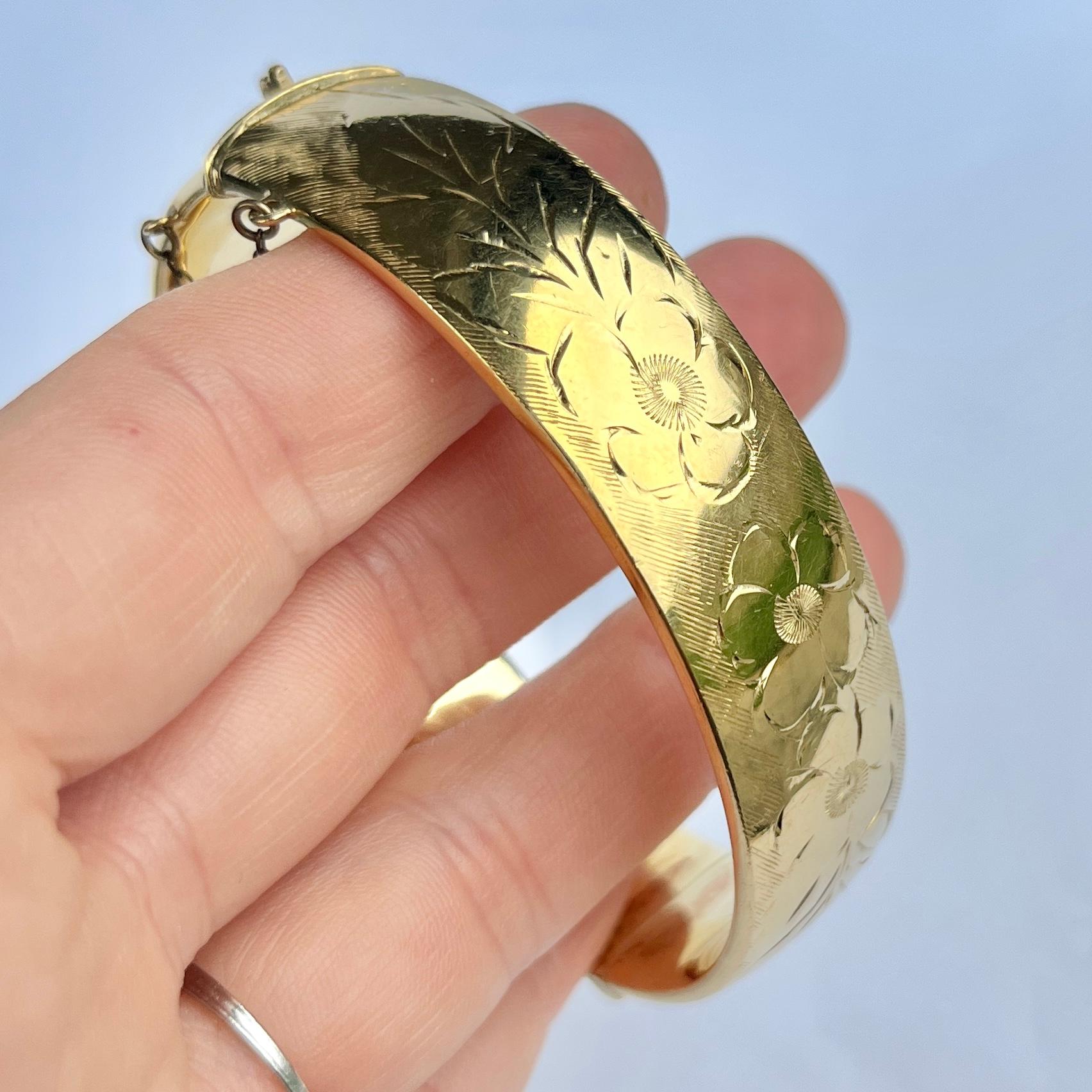 da uomo o donna Vintage Bangle con incisione in oro 1/5 9 carati in vendita