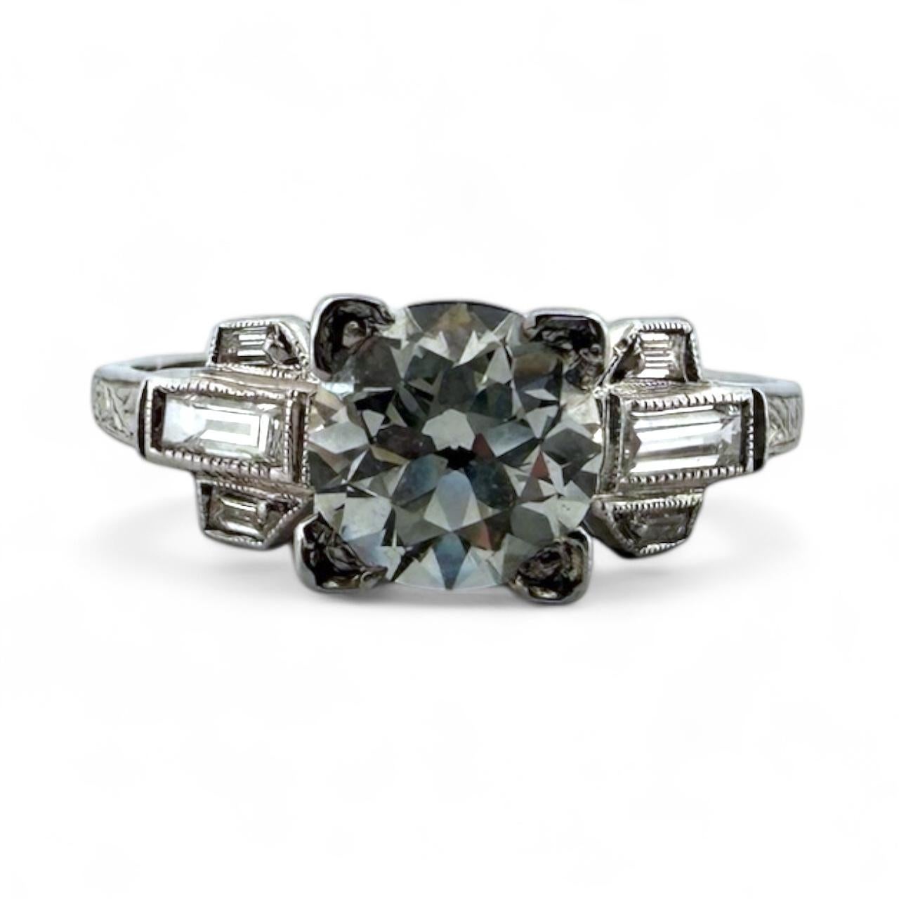 Anillo de compromiso vintage de platino con solitario Art Decó de 1 quilate en venta 1