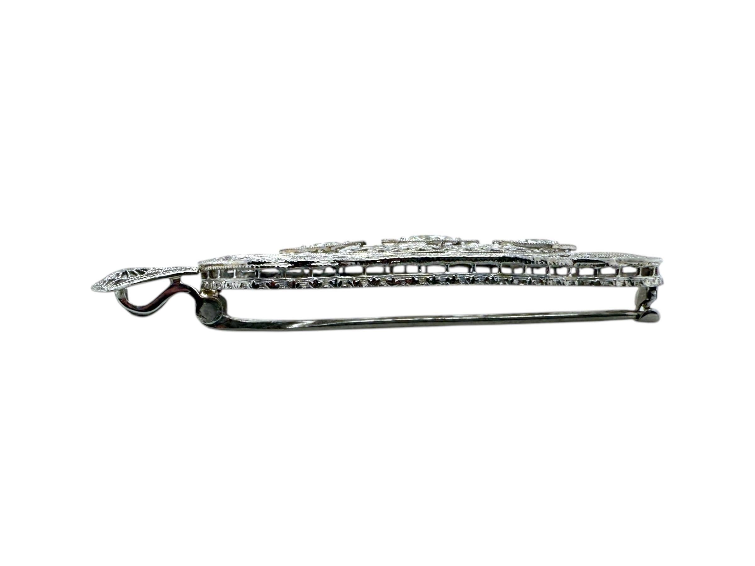 Pendentif broche filigrane combo vintage en or blanc 14 carats avec diamants de 1 carat en vente 4