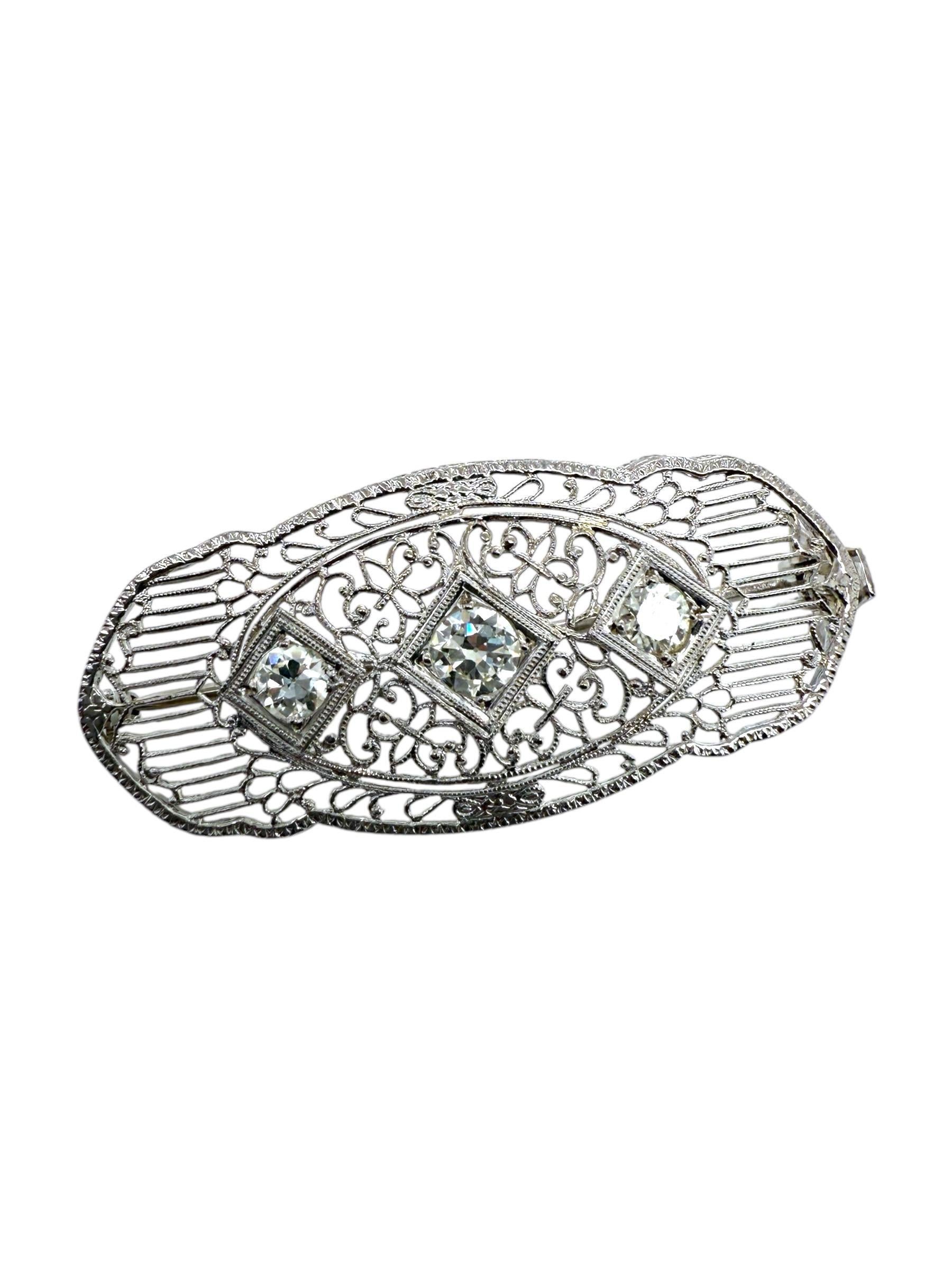 Pendentif broche filigrane combo vintage en or blanc 14 carats avec diamants de 1 carat Excellent état - En vente à Montgomery, AL