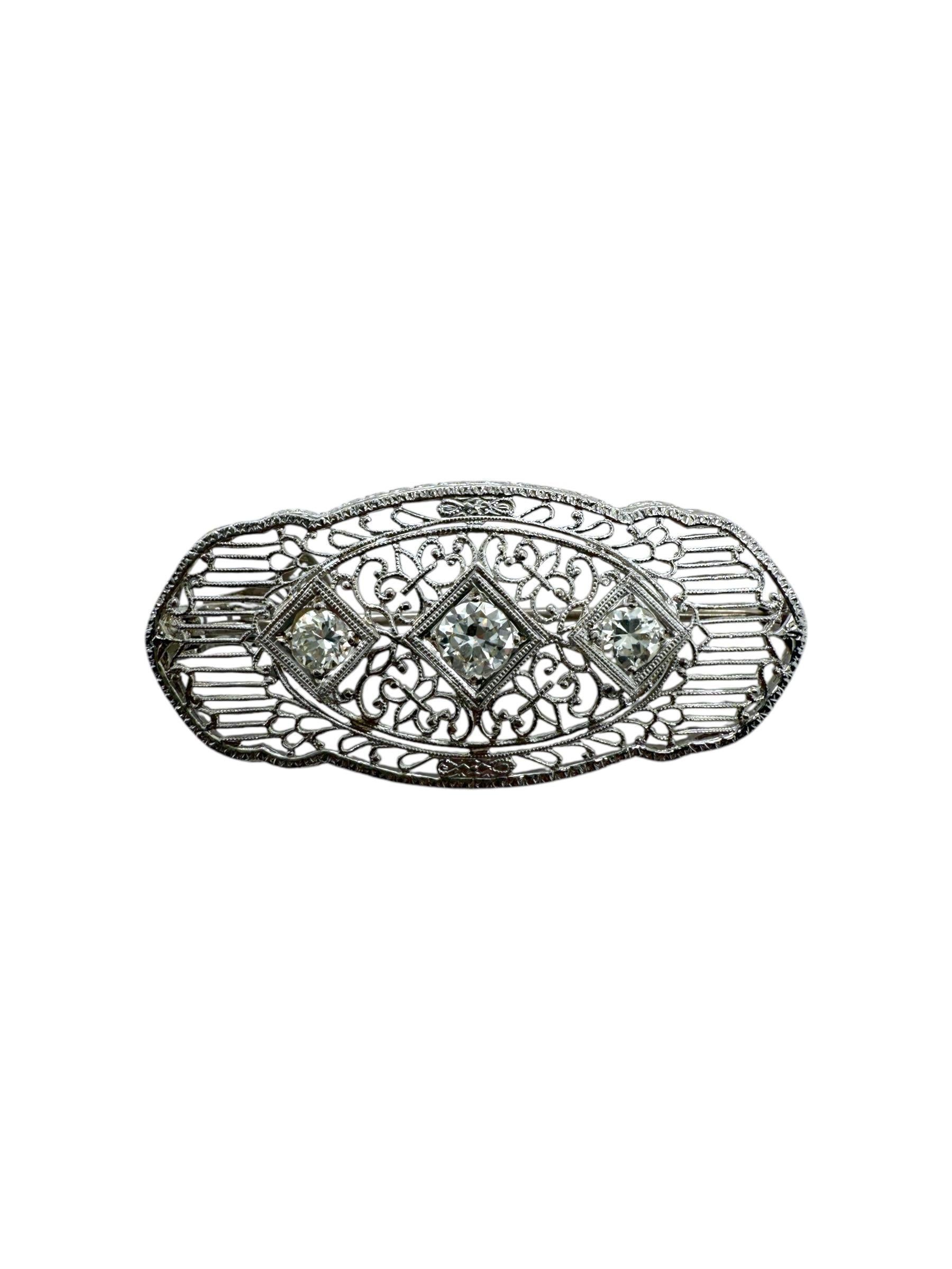 Pendentif broche filigrane combo vintage en or blanc 14 carats avec diamants de 1 carat Pour femmes en vente