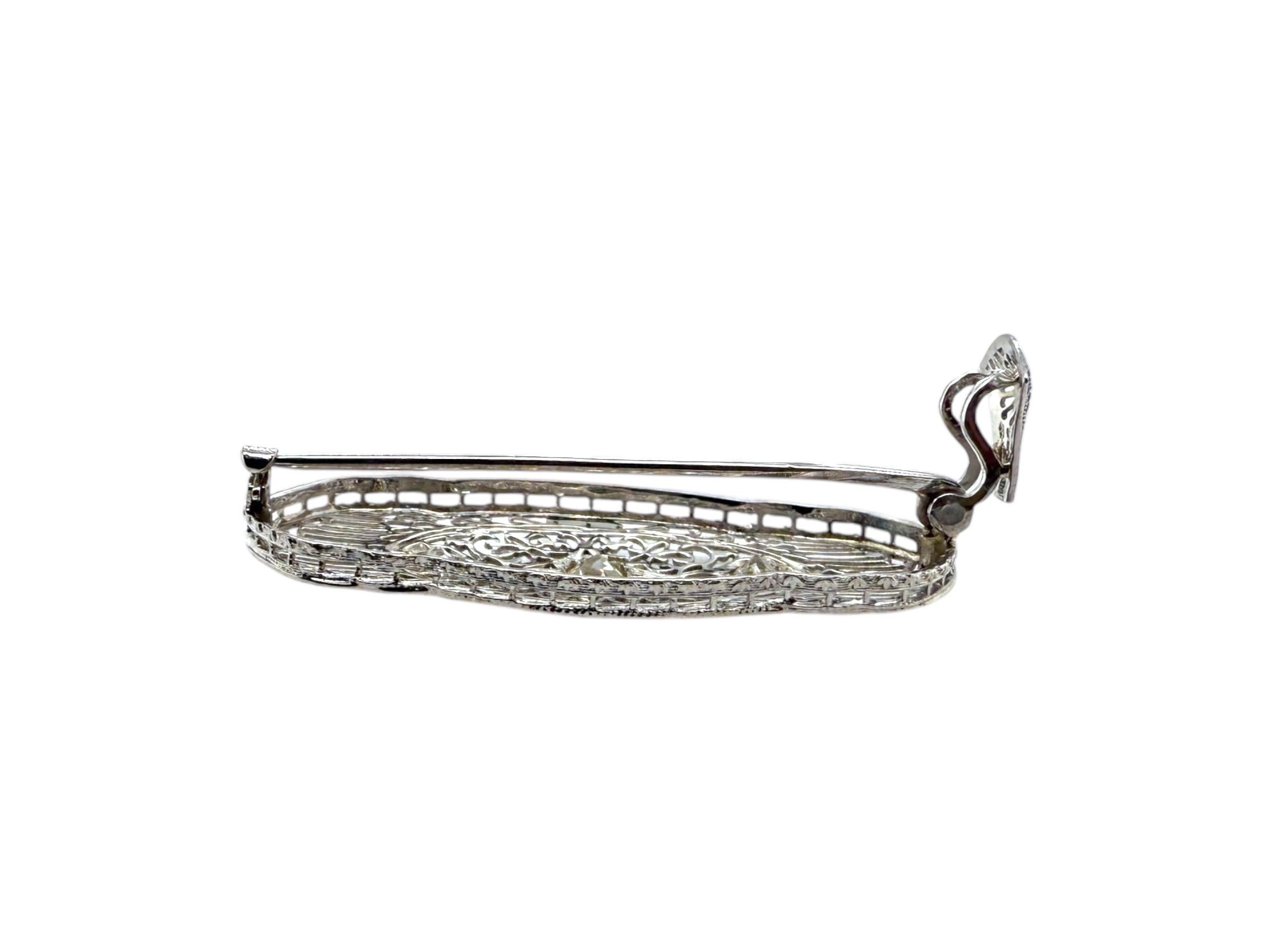 Pendentif broche filigrane combo vintage en or blanc 14 carats avec diamants de 1 carat en vente 3