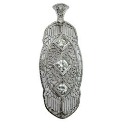 Vintage 1 Carat Diamond Filigree Brooch Pendant Combo 14K White Gold