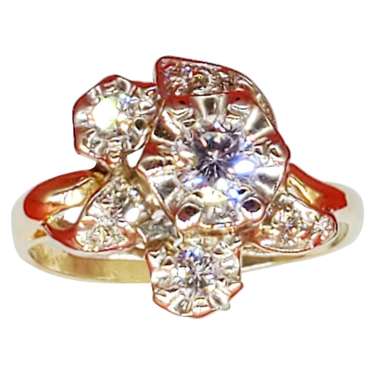 Vintage 1 Karat Diamanten Blume Cluster Ring 18 Karat Gold