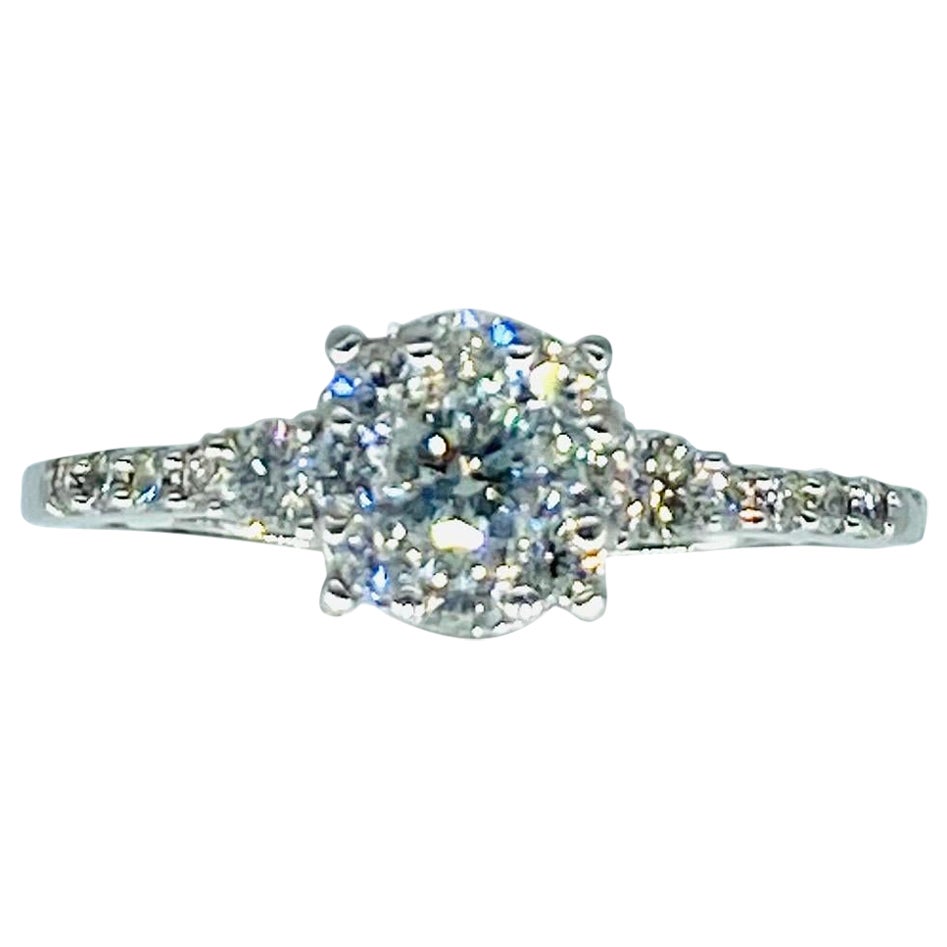Bague de fiançailles vintage en or blanc 14 carats avec halo de diamants de 1 carat