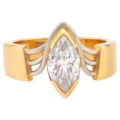 Anello solitario in oro 18k con diamante taglio marquise da 1 carato vintage