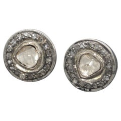 Pendientes vintage de plata de ley de 1 quilate de diamantes naturales talla rosa en bruto