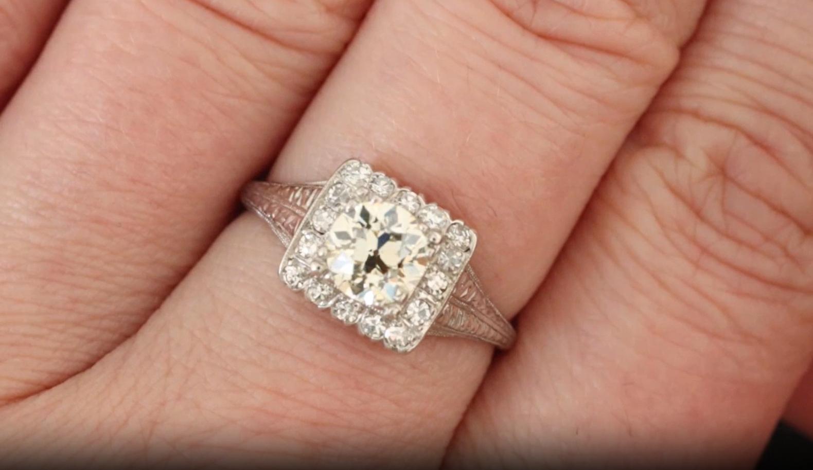 Vintage 1.60 Carat Old European Cut Diamond Engagement Ring in Platinum
Step into the elegance of a bygone era with this exquisite vintage diamond engagement ring, featuring a mesmerizing 1.00-carat Old European cut diamond at its heart. Encased in