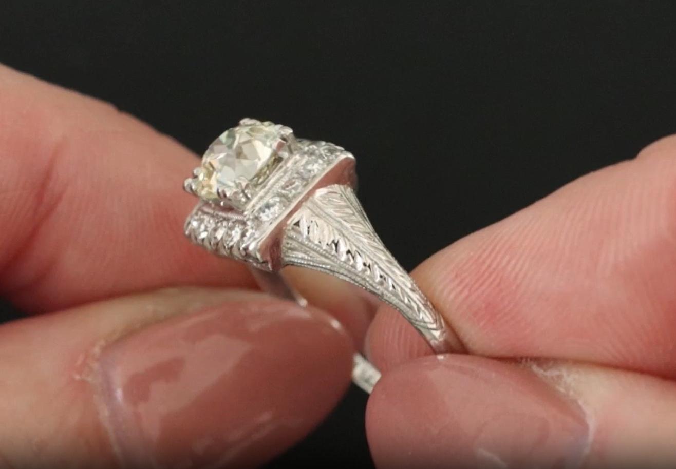 Vintage 1 Carat Old European Cut Diamond Engagement Ring in Platinum In New Condition For Sale In Chicago, IL