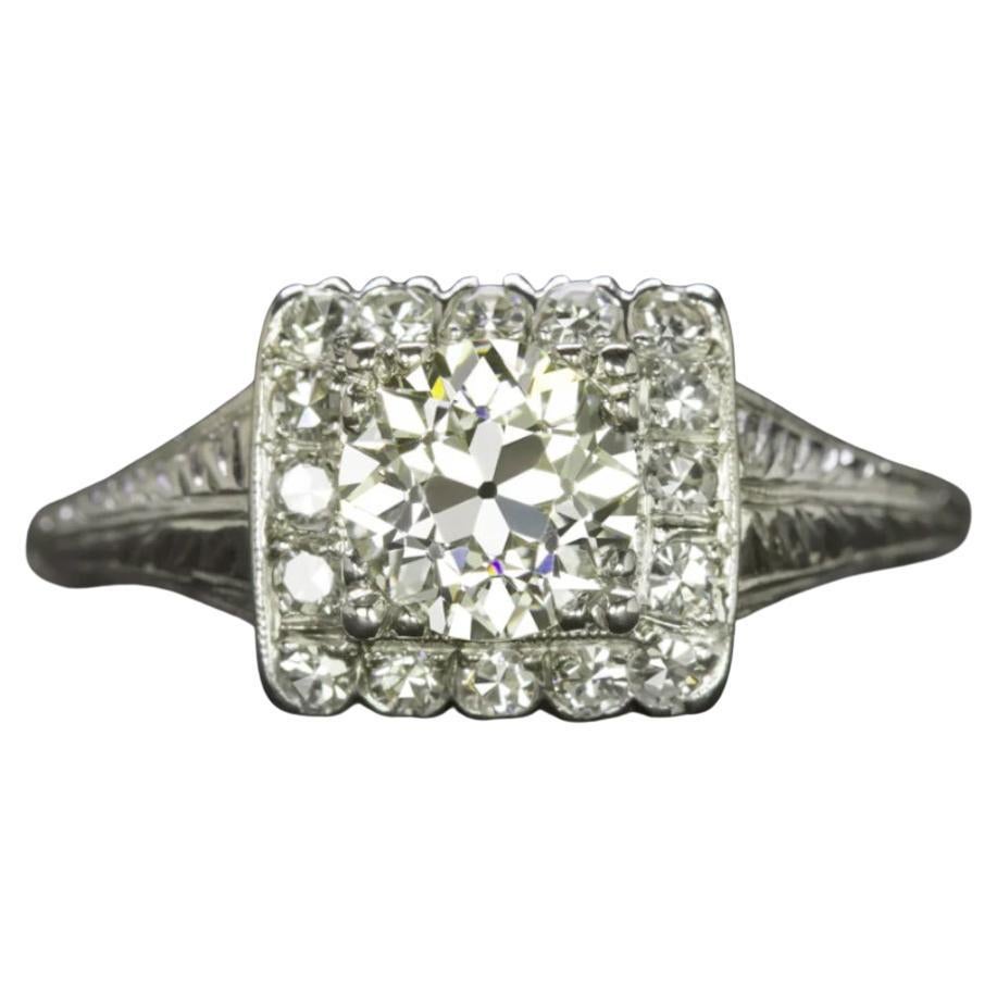 Vintage 1 Karat Old European Cut Diamant Verlobungsring in Platin