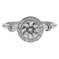 Vintage 1 Carat Old European Diamond Round Halo Engagement Ring