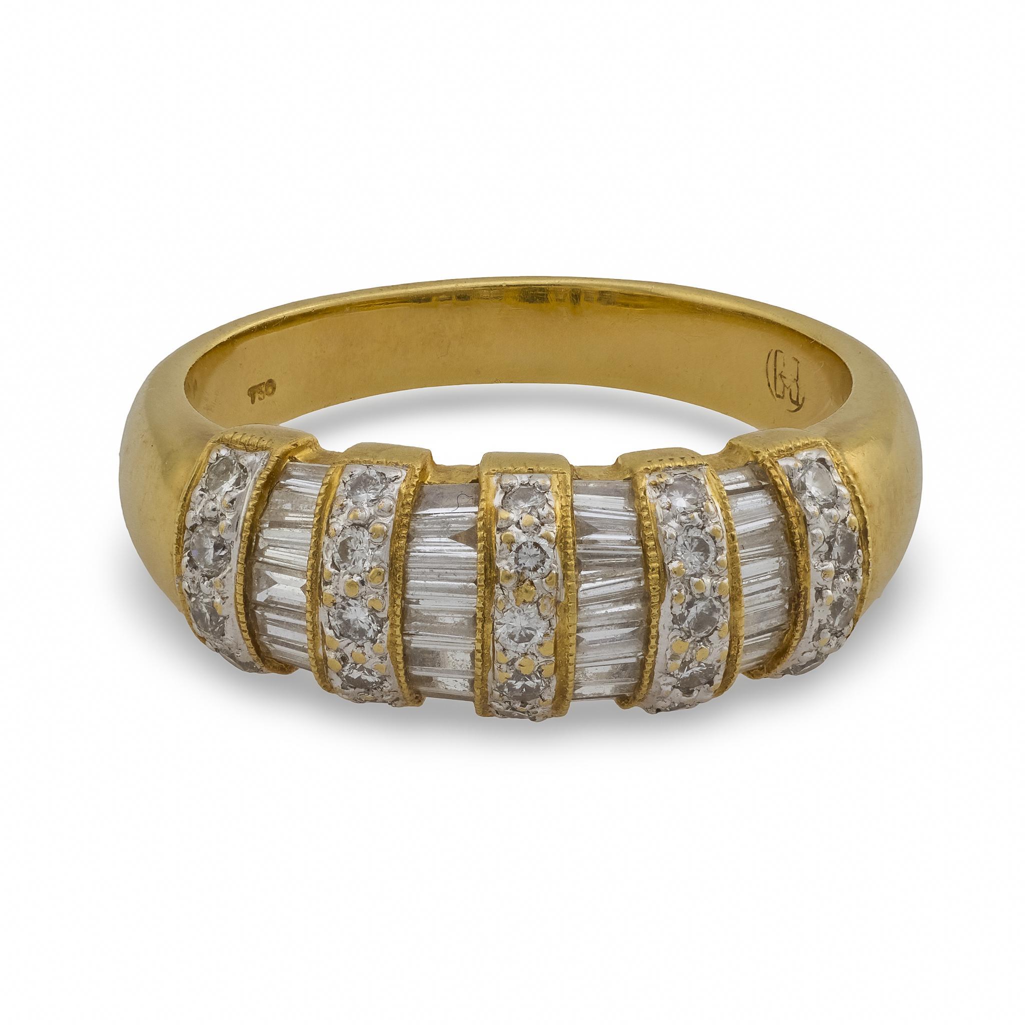 Moderno Fascia vintage con diamante rotondo e baguette da 1 carato in oro giallo 18 carati in vendita