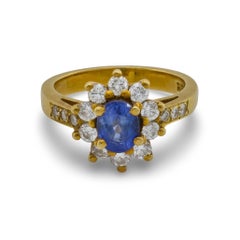Vintage 1 Karat Saphir Diamant 18k Gelbgold Cluster Ring