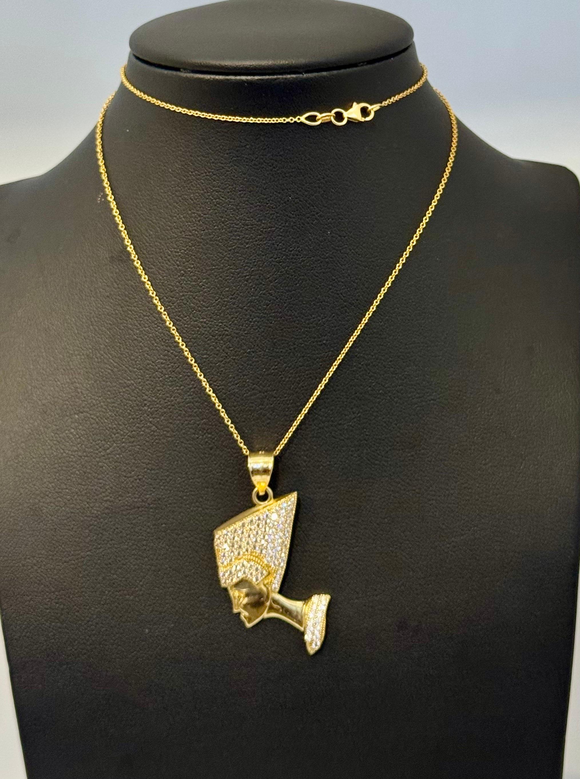 Vintage 1 Ct Diamond Face Pendentif avec chapeau 14 Karat Yellow Gold + Chain en vente 5