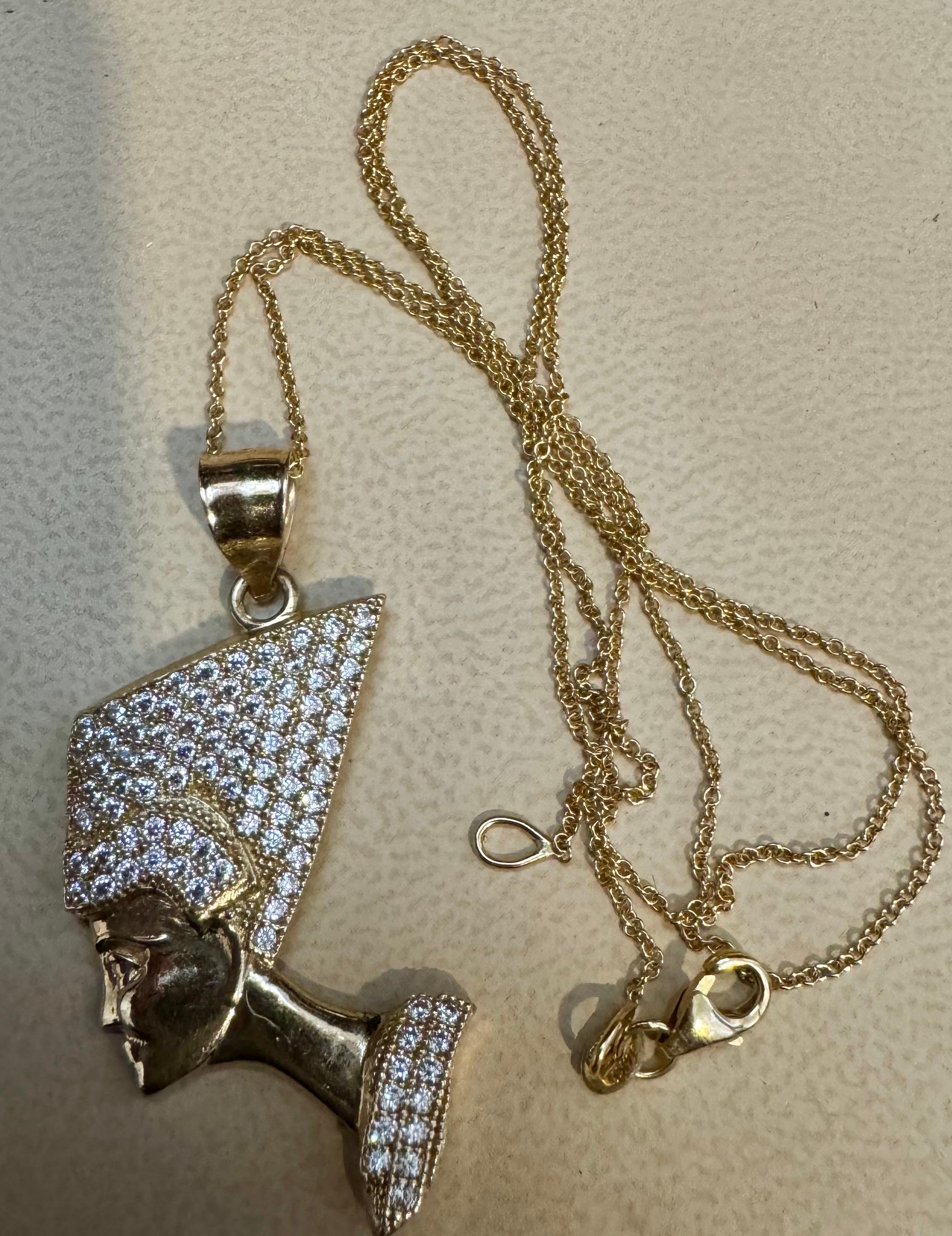 Vintage 1 Ct Diamond Face Pendentif avec chapeau 14 Karat Yellow Gold + Chain en vente 6