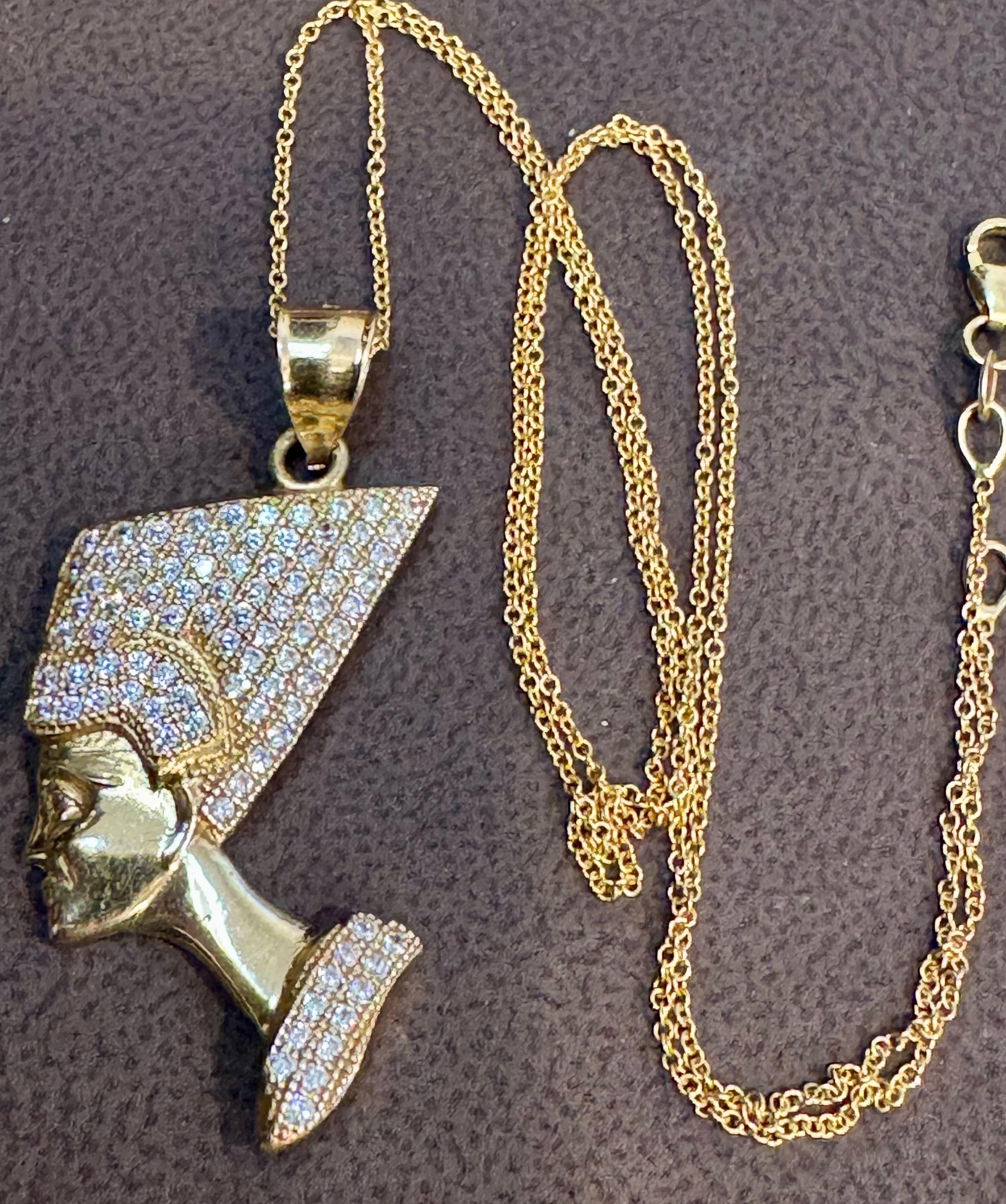 Vintage 1 Ct Diamond Face Pendentif avec chapeau 14 Karat Yellow Gold + Chain en vente 7